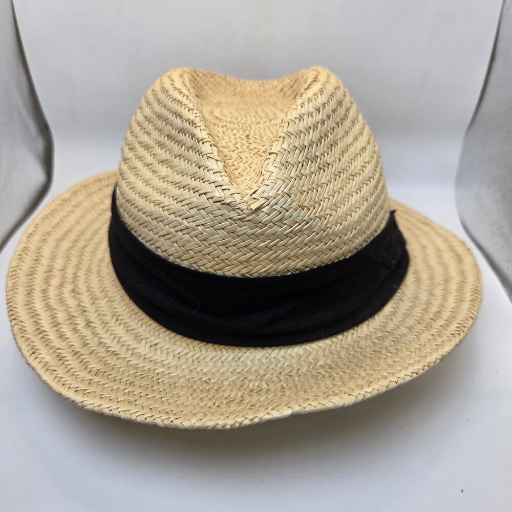 Straw Boater Hat Unbranded Black Band Flat Crown Summer Skimmer Hat